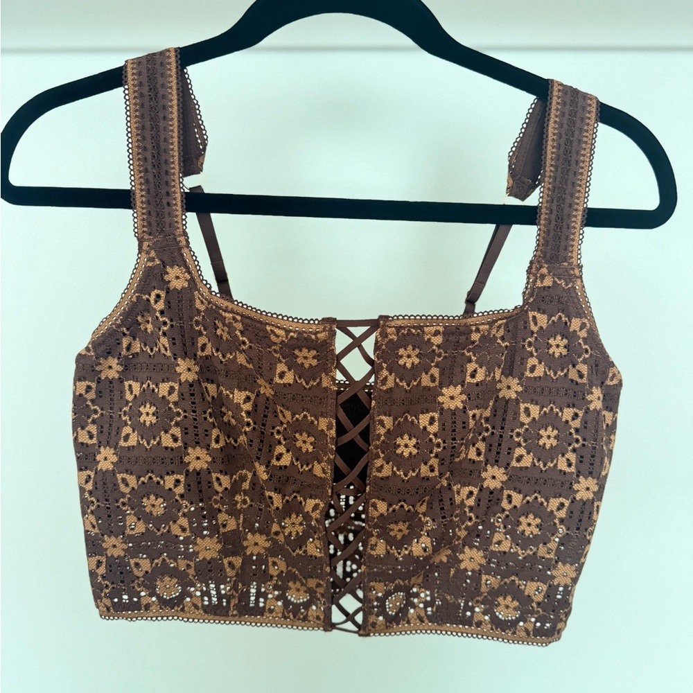 Aerie Brown Lace-Up Bralette Crop Top Size M